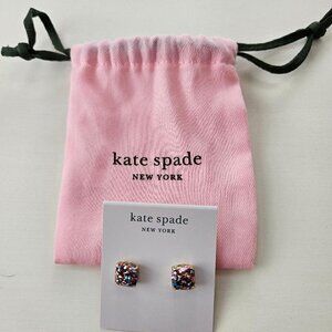 NWT Kate Spade Square Mini Glitter Stud Earrings Multi Color, with Bag